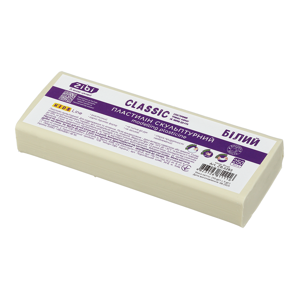 Пластилін скульптурний Classic білий, 250г, KIDS Line
