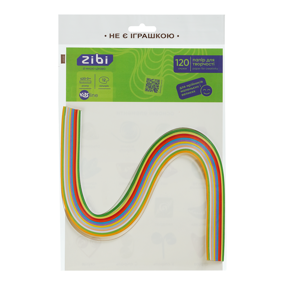 Папір кольоровий для квілінгу, 120г/м2, 420*3 мм, 12 кол., 120шт KIDS Line