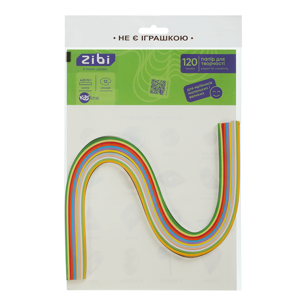 Папір кольоровий для квілінгу, 120г/м2, 420*5 мм, 12 кол., 120шт KIDS Line