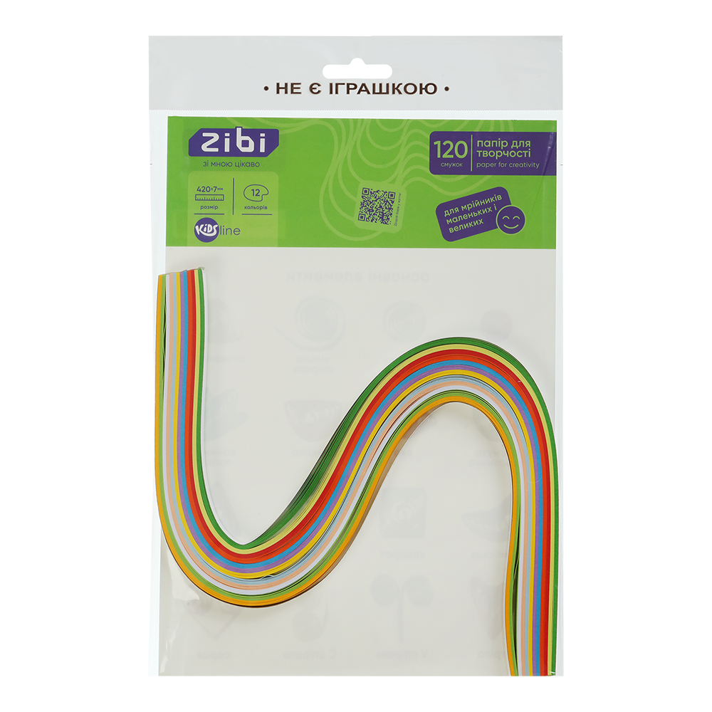 Папір кольоровий для квілінгу, 120г/м2, 420*7 мм, 12 кол., 120шт KIDS Line