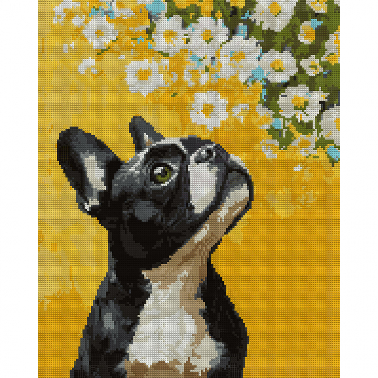 Алмазная мозаика SANTI "Бульдог и цветы" 40*50 см на подрамнике, 956048