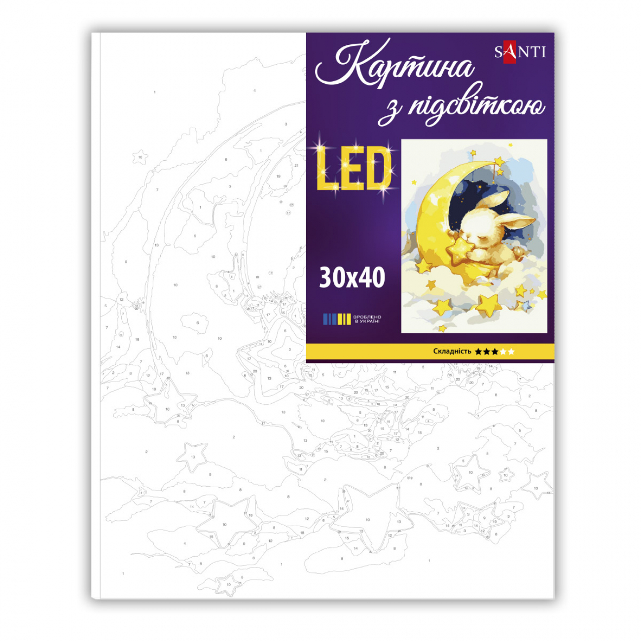 Картина по номерам SANTI "Зайчонок со звездочкой" 30*40 см, LED подсветка, 956443 1