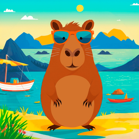 Холст грунтованный с контуром, 20*20 "Капибара в очках" хлопок, мелкое зерно, на основе ХДФ, Arteo