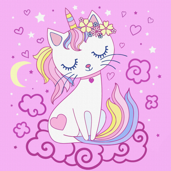 Холст грунтованный с контуром, 20*20 "Милая киса" хлопок, мелкое зерно, на основе ХДФ, Arteo