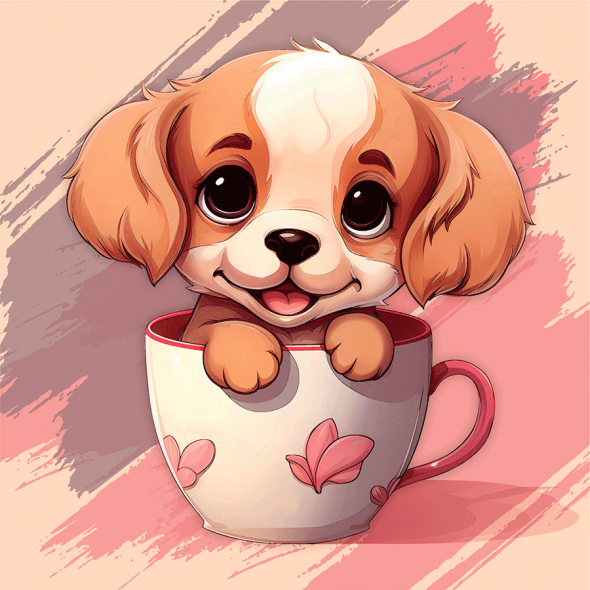 Полотно грунтованное с контуром, 20*20 "Песик в чашке" хлопок, мелкое зерно, на основе ХДФ, Arteo