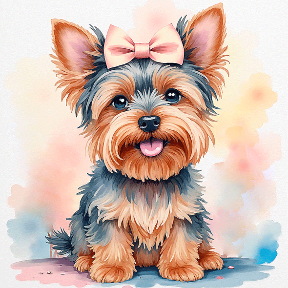 Полотно грунтованное с контуром, 20*20 "Щенок с бантиком" хлопок, мелкое зерно, на основе ХДФ, Arteo