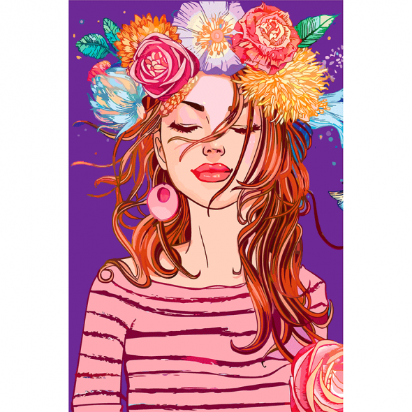 Холст грунтованный с контуром, 20*30 "Девушка в венке" хлопок, мелкое зерно, на основе ХДФ, Arteo