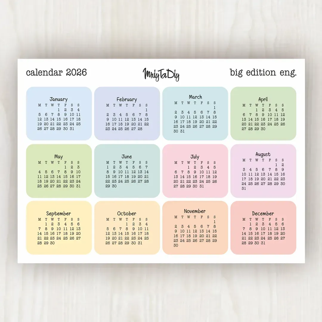 Стикер лист с наклейками MriyTaDiy, "Big Edition Calendar 2026" пастельные English, MTD-1078