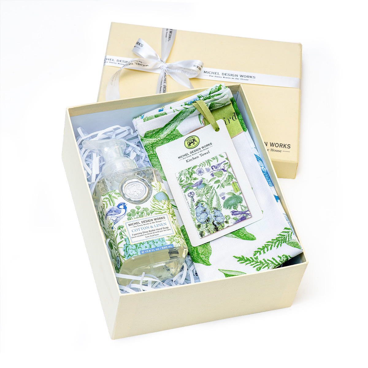 Подарочный набор "Хлопок и лен" MDW: жидкое мыло-пена 530 мл, полотенце кухонное, A2502CL