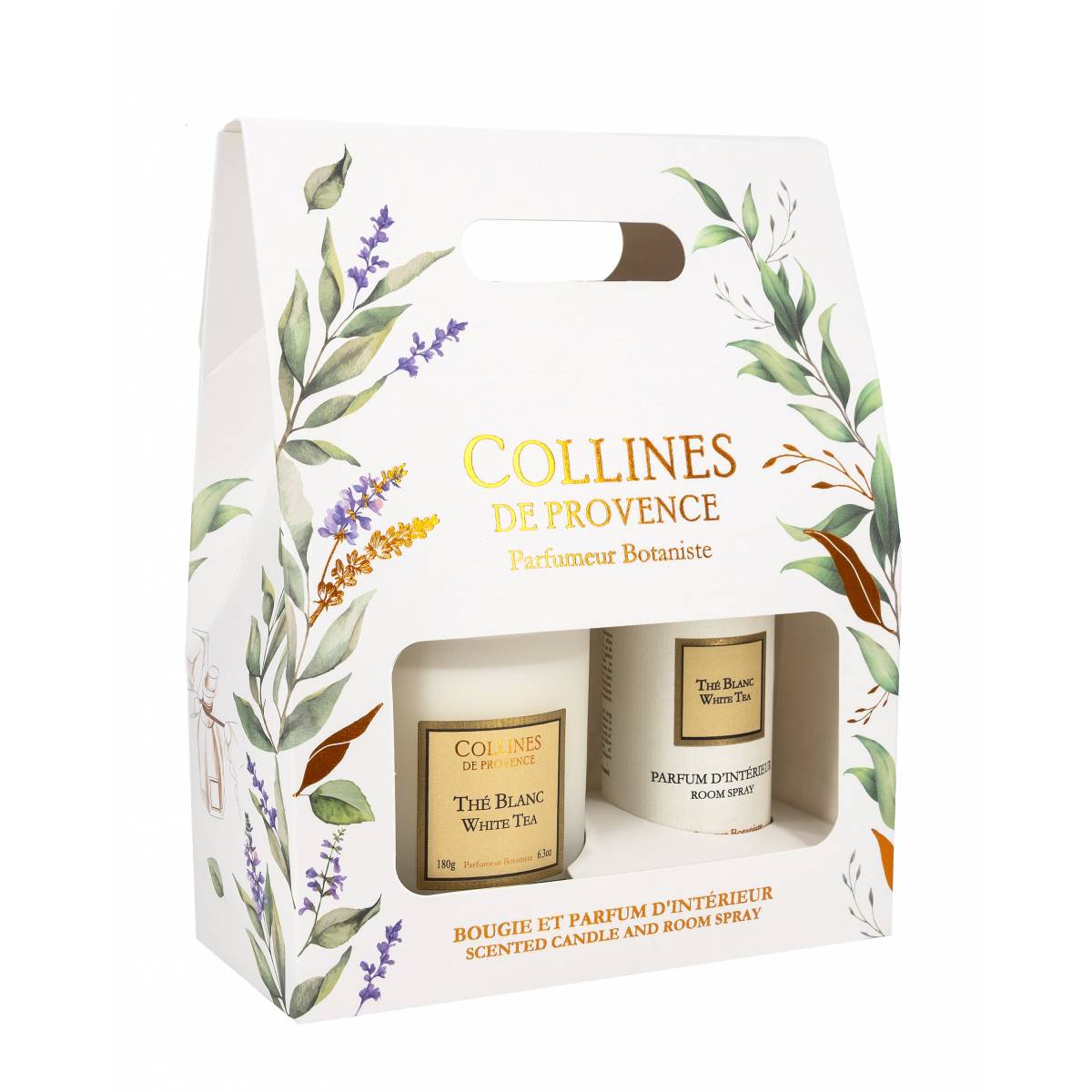 Подарунковий набір "Білий чай" Collines de Provence: спрей 100 мл, свічка 180 г, C0126TBL 1