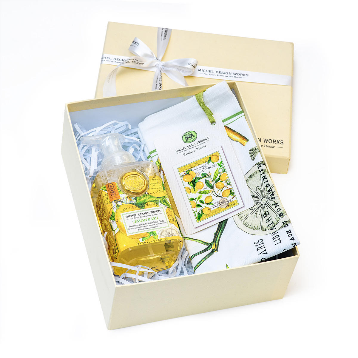 Подарочный набор "Лимонный базилик" MDW: жидкое мыло-пена 530 мл, полотенце кухонное, A2502LB
