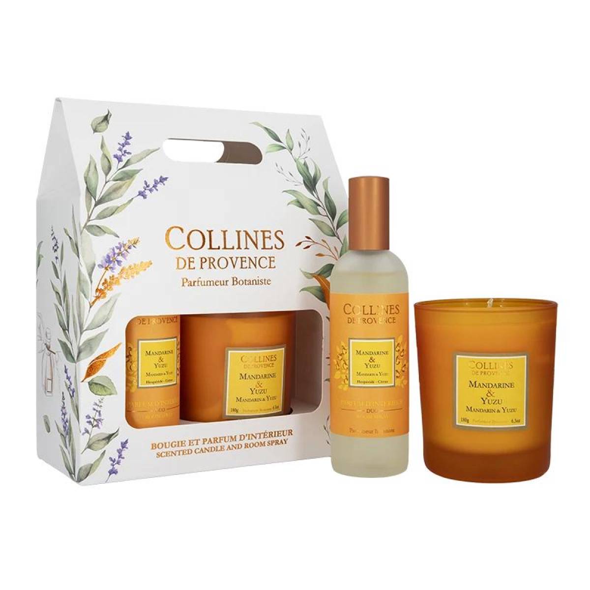 Подарунковий набір "Мандарин і юдзу" Collines de Provence: спрей 100 мл, свічка 180 г, C2826MYU