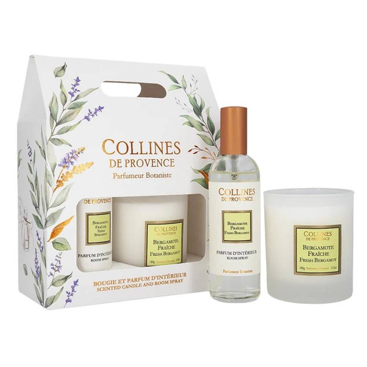 Подарунковий набір "Свіжий бергамот" Collines de Provence: спрей 100 мл, свічка 180 г, C0126BFR