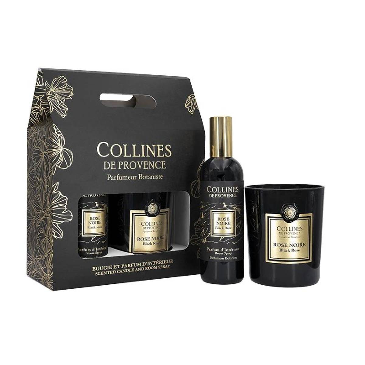Подарочный набор "Черная роза" Collines de Provence: спрей 100 мл, свеча 180 г, C3626RON