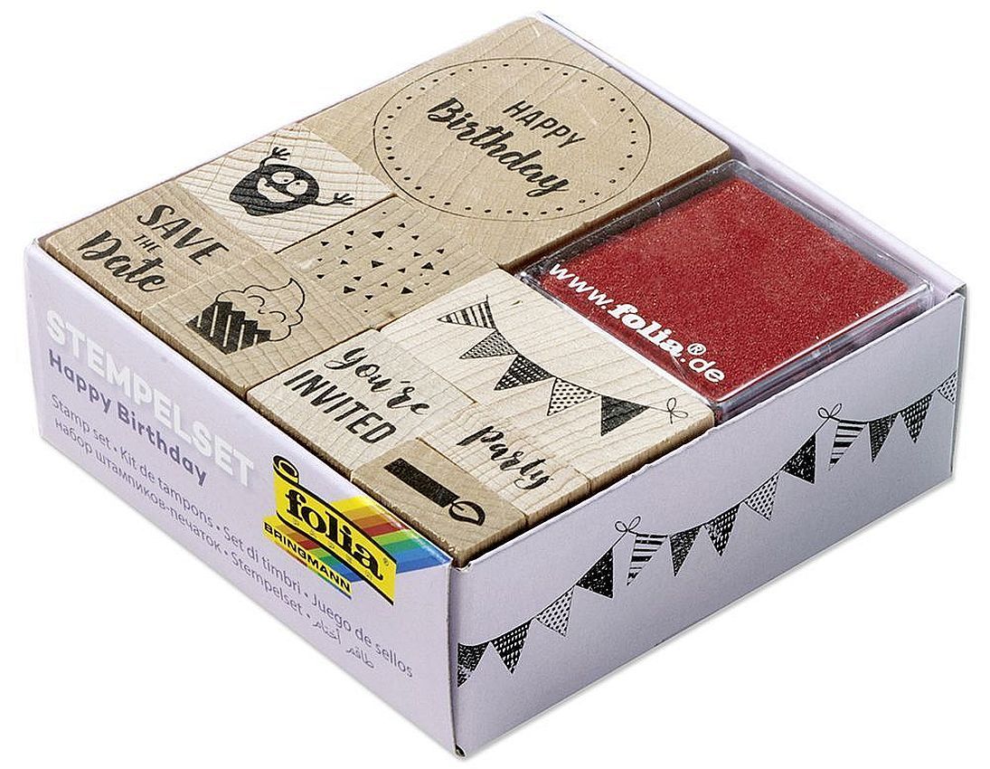 Набір штампів дерев`яних "День Народження" (9 шт.+ 2 чорнила), 31104 Folia