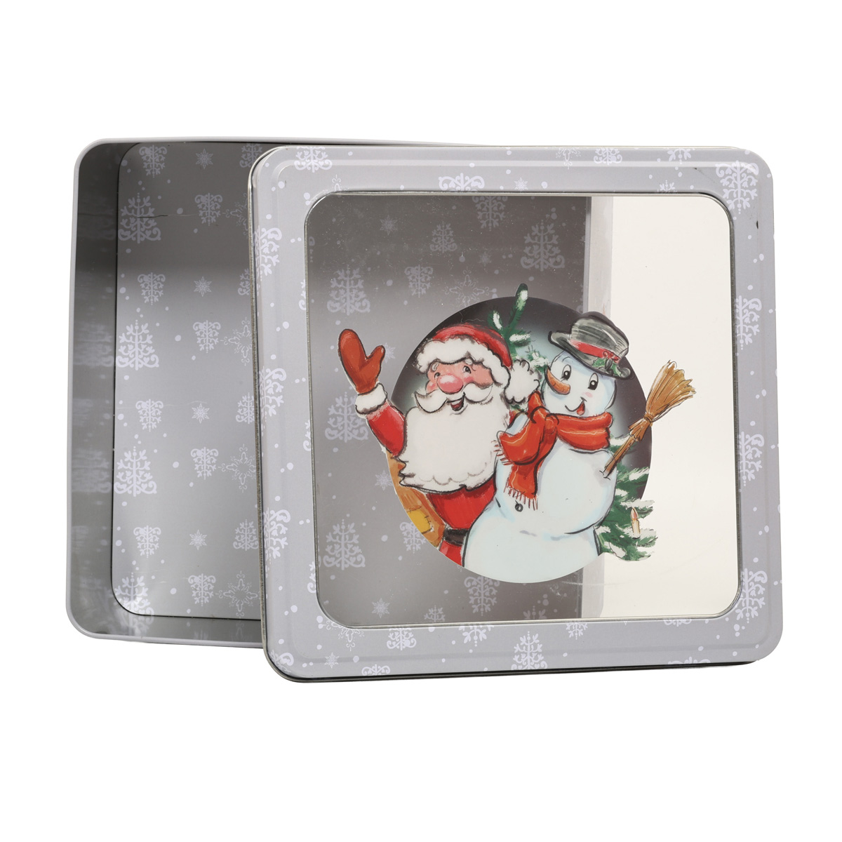 Подарункова коробка новорічна металева з прозорою кришкою, квадратна, білий, 170481660 1