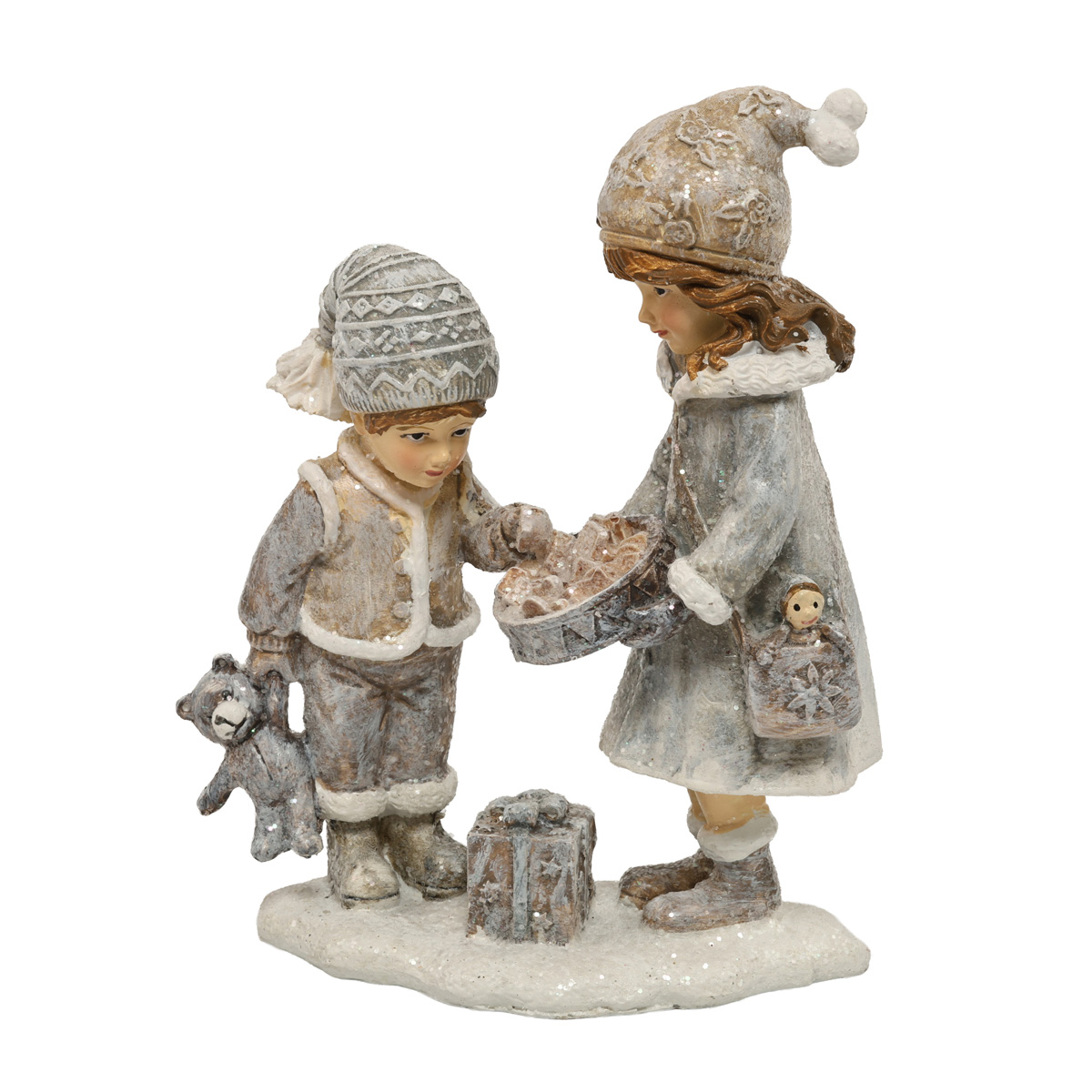 Статуетка декоративна "Діти з подарунками" 12,5 см, бежево-сірий, 707-321