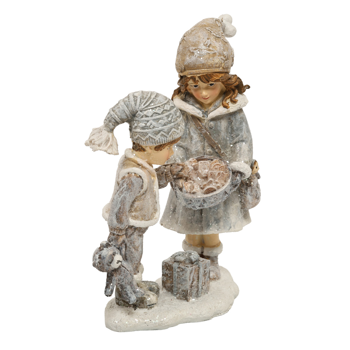 Статуэтка декоративная "Дети с подарками" 12,5 см, бежево-серый, 707-321 1