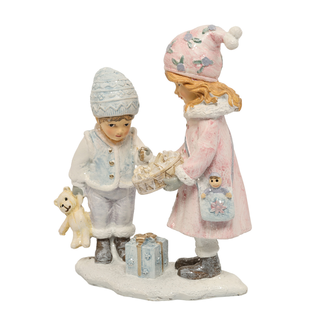 Статуэтка декоративная "Дети с подарками" 12,5 см, розово-голубой, 707-320 1