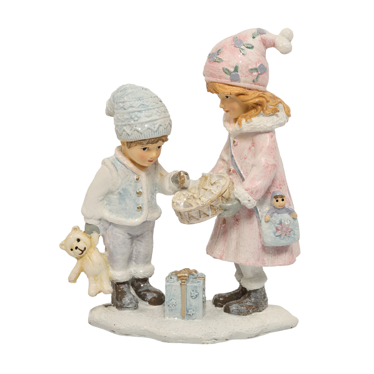 Статуетка декоративна "Діти з подарунками" 12,5 см, рожево-блакитний, 707-320