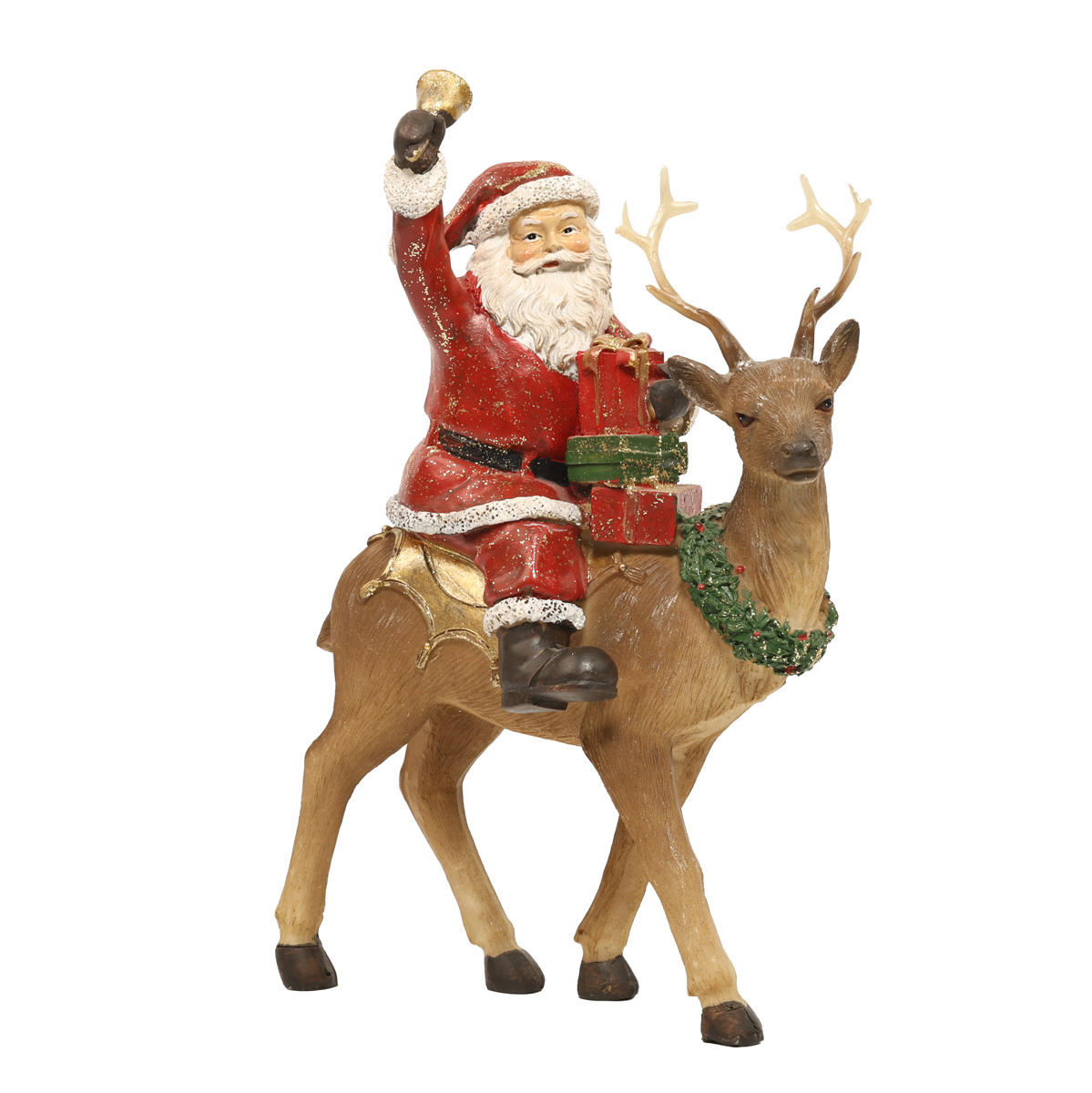 Статуэтка декоративная "Санта на Олене" 22,5 см, красный с коричневым, 707-897