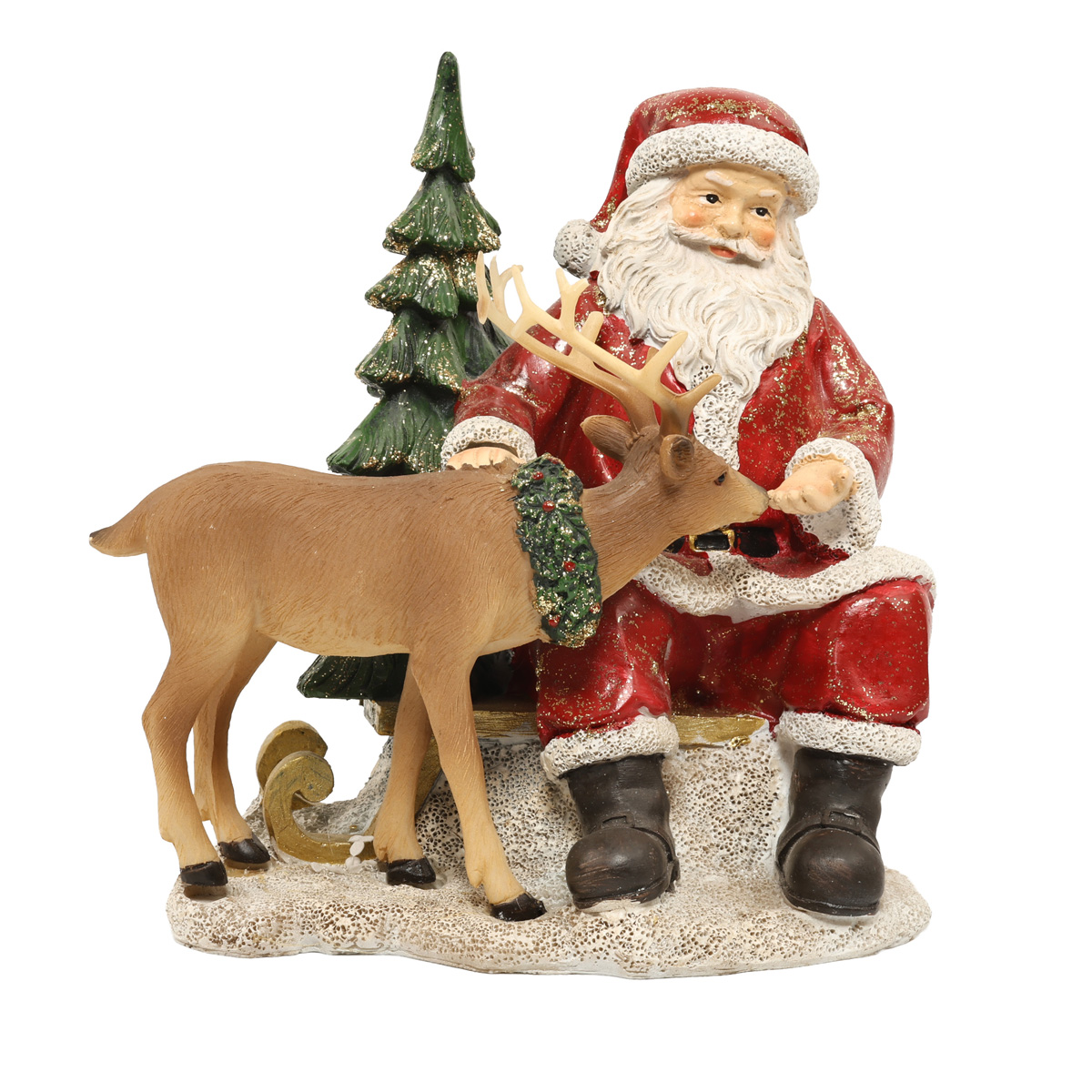 Статуэтка декоративная "Санта с Оленем" 17 см, красный, 707-892