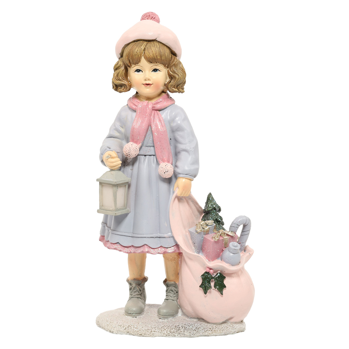 Статуэтка декоративная "Девочка с подарками" 20 см, розово-голубой, 707-218