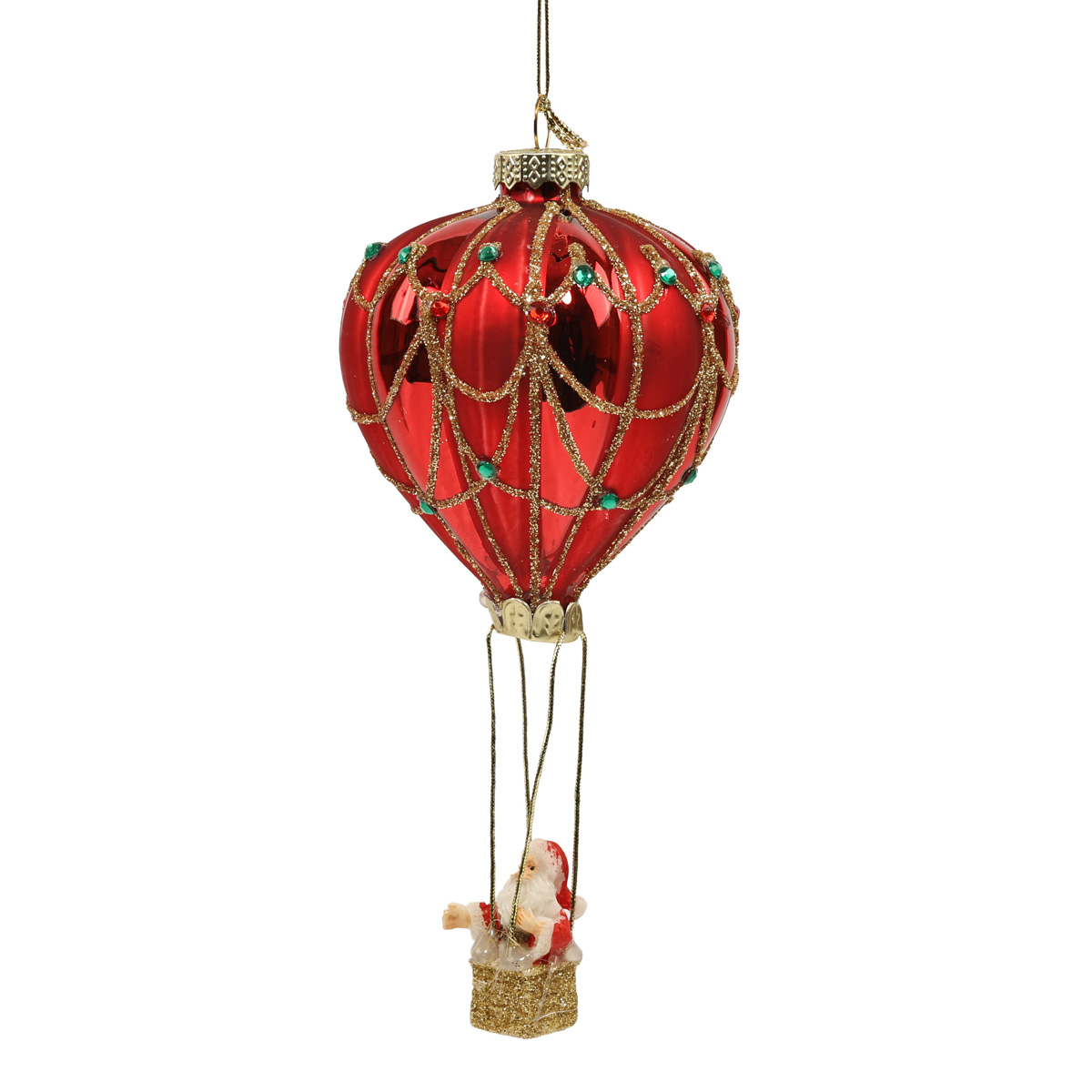 Ялинкова прикраса "Санта на повітряній кулі" 8*8,5, 8*15 см, червоно-золотий, YQ250209E