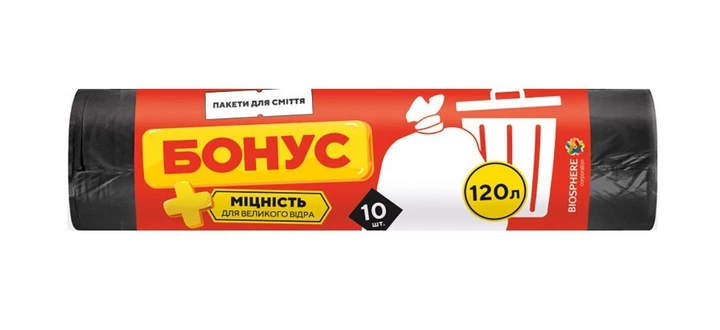 Пакет для смiття ФАЙНИЙ БОНУС п/е 70*100 чорний ЛД 120л/10шт, 16100685