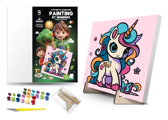 Набор для росписи по номерам 25х25 см "Игривая единорожка", 900-001 1
