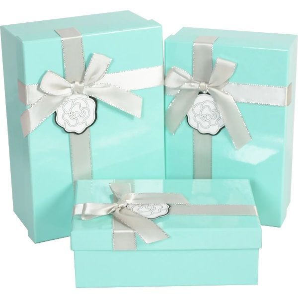 Подарункова коробка прямокутна, бірюзова з сірим бантом, 21*14*8 см, 1235154512