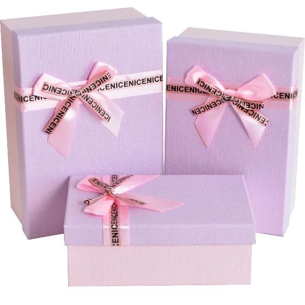 Подарункова коробка прямокутна, фіолетова з  бантом, 23*16* 9,5 см, 1235111843