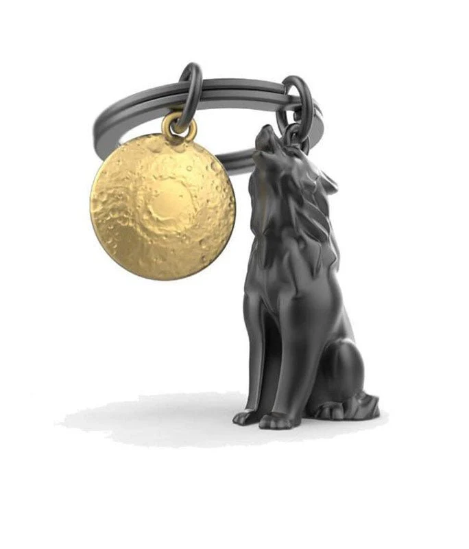 Брелок Metalmorphose "Matt bullet plated wolf with pearl gold plated Moon"