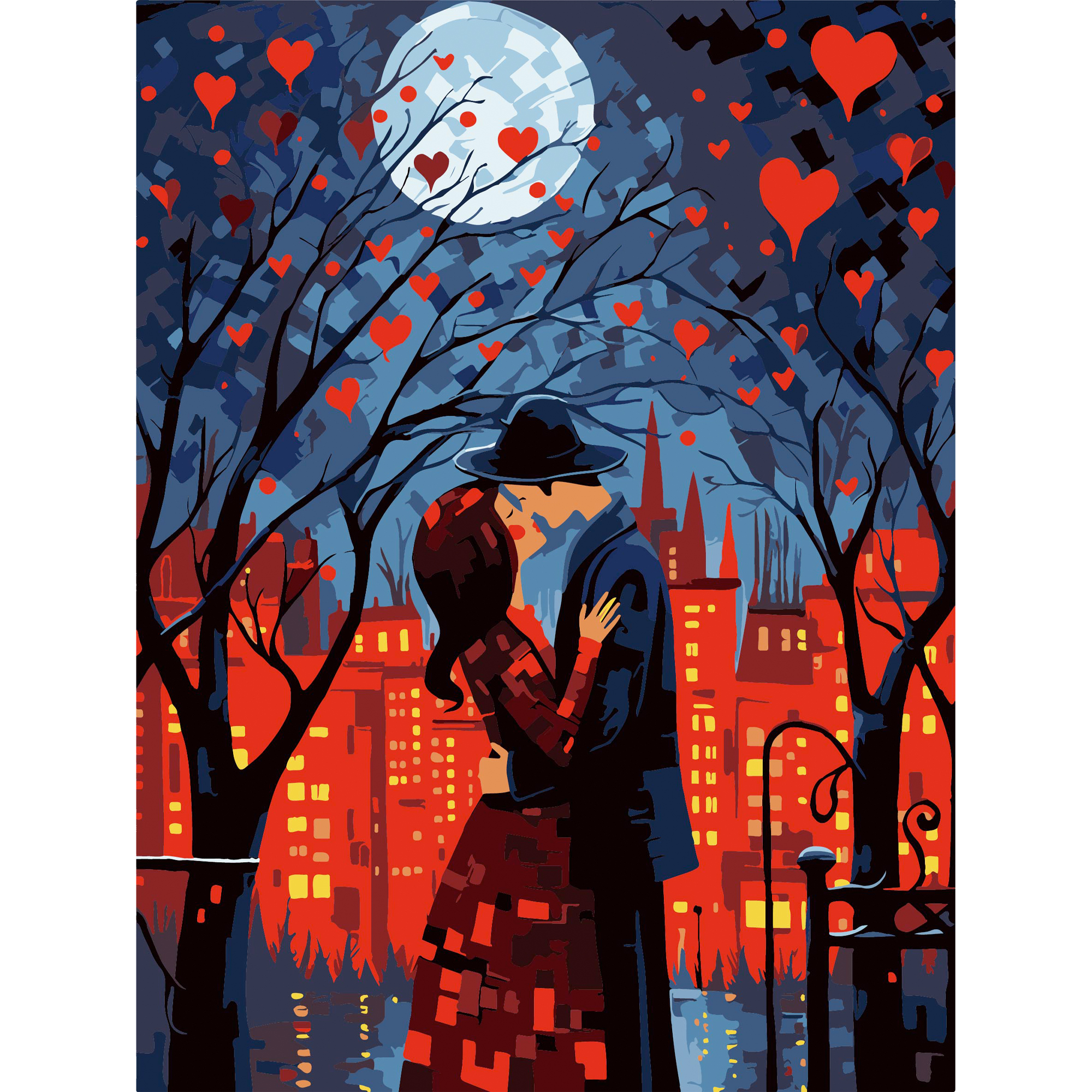 Набір для розпису по номерах 30*40 см  "Поцілунок у місті" на чорному фоні, FH-21, ТМ"Strateg"