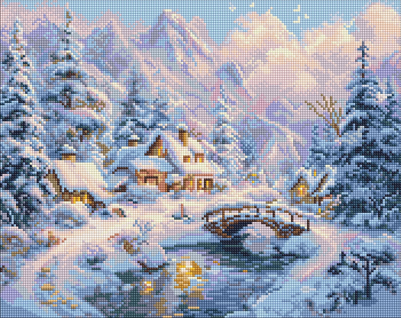 Набір з алмазною мозаїкою "Зимовий затишок серед гір" 40*50 см, AMO20001, ТМ "Ideyka"