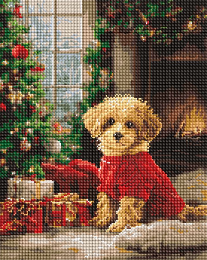 Набір з алмазною мозаїкою "Пудель біля ялинки" 40*50 см, AMO20011, ТМ "Ideyka"