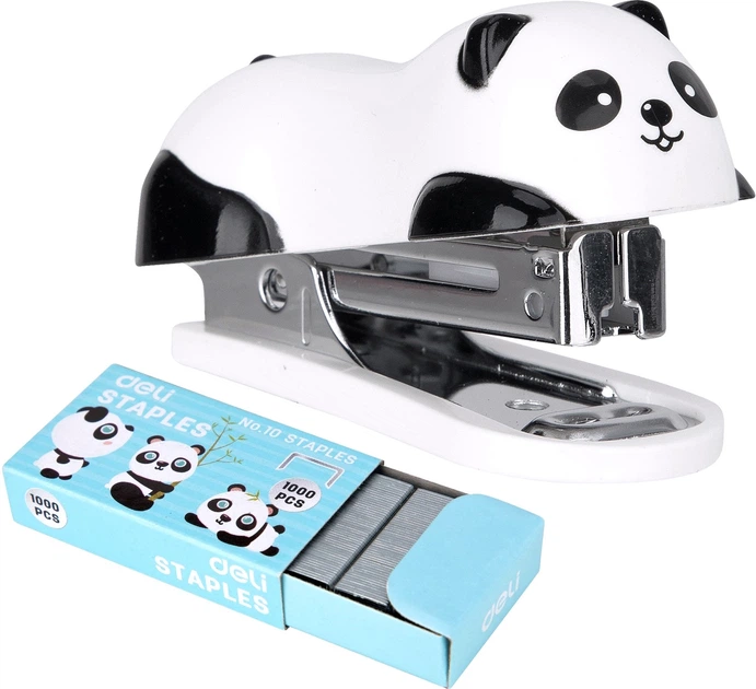 Степлер-міні №10 12 арк. "Панда", пластик, скоби, мікс Deli 0453E (74727)
