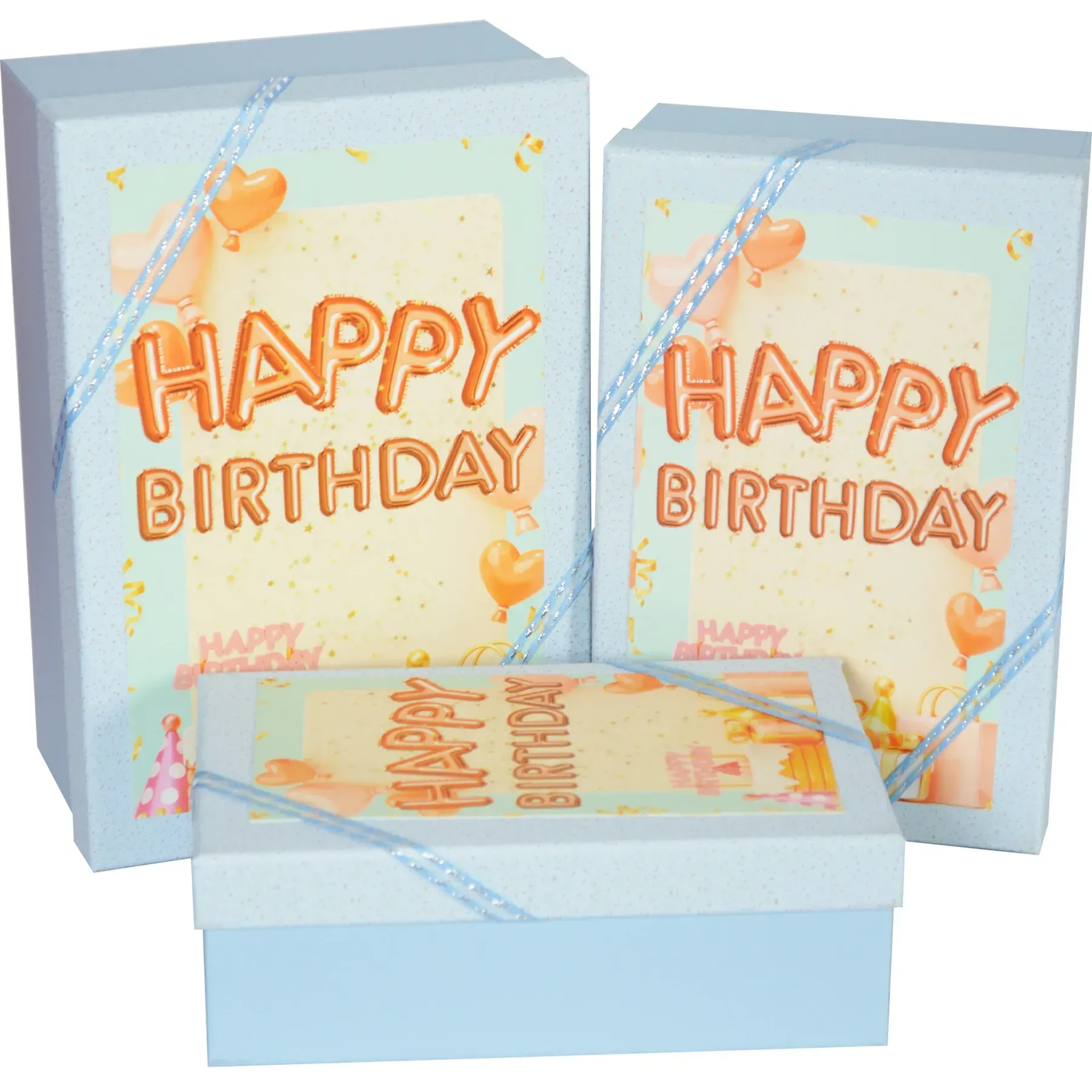 Подарункова коробка прямокутна, блакитна "Happy birthday", 23*16*9,5 см, 1103374803