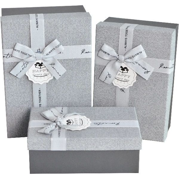 Подарункова коробка прямокутна, сіра з бантом, 19*12 см, 1103461511