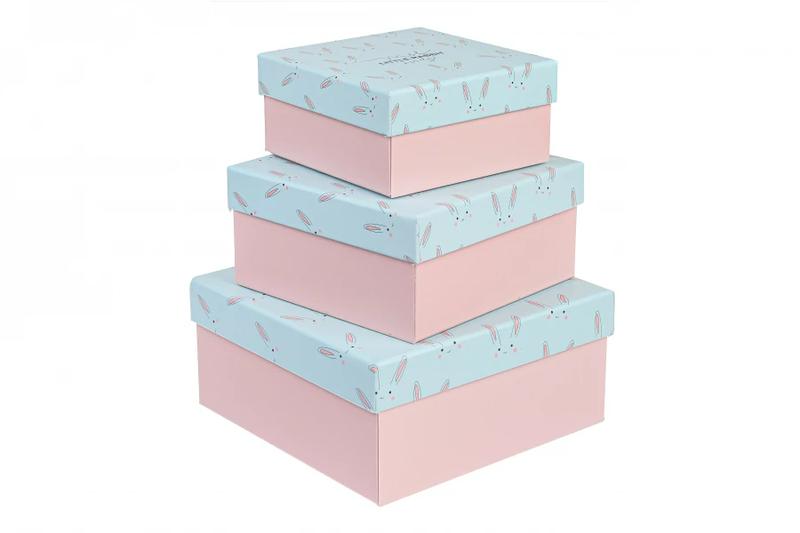 Подарункова коробка "Little rabbit" квадратна вел., HL-JKZ-54/76-1460 блакитно-рожевий 1