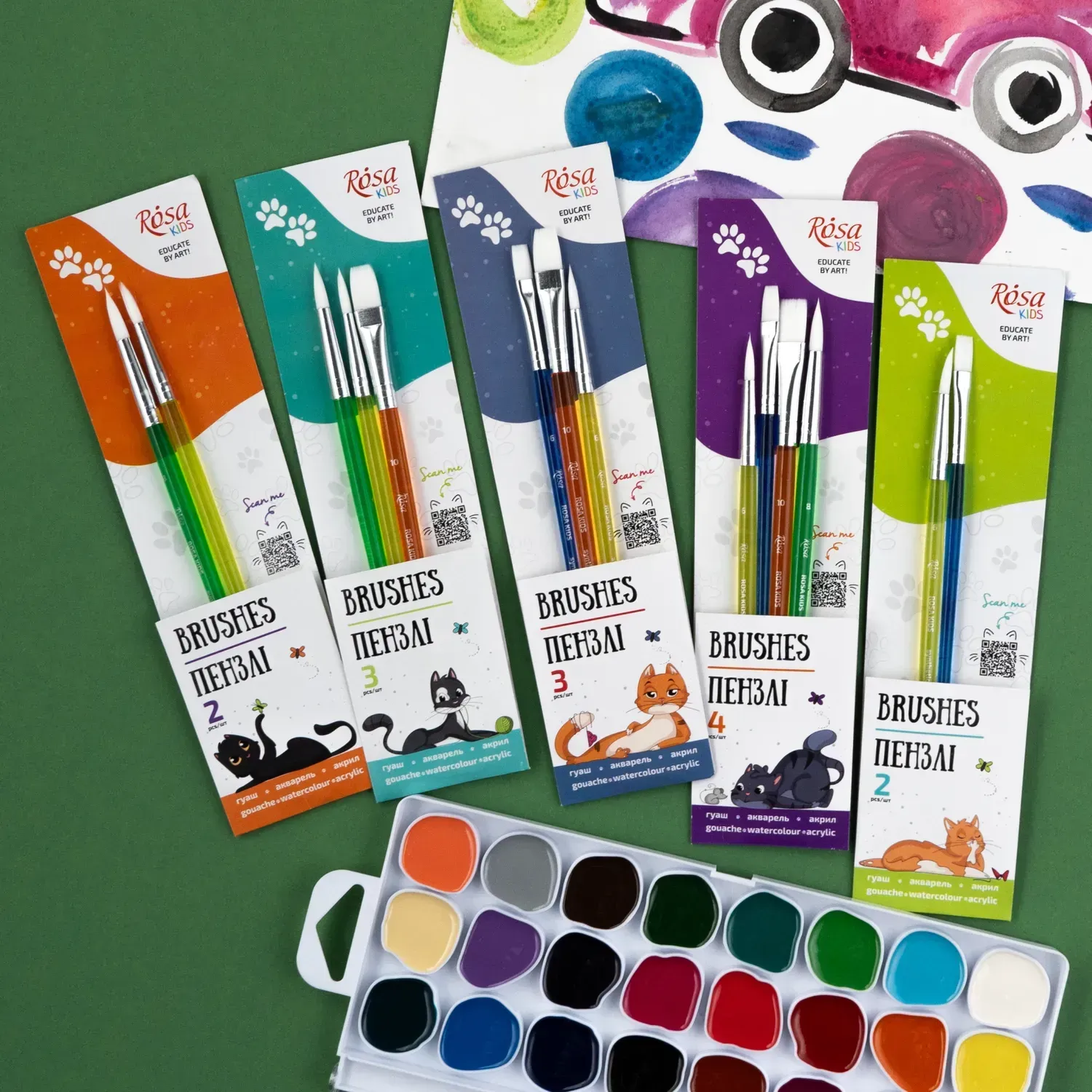 Набор кистей 4, синтетика, 3шт: круглая (№6), плоская (№6,10), ROSA Kids 6