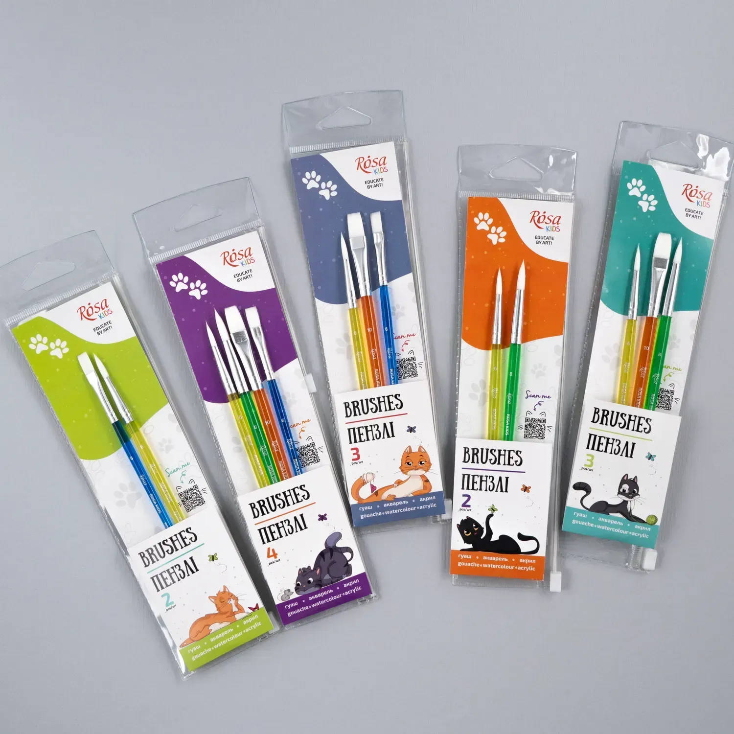 Набор кистей 4, синтетика, 3шт: круглая (№6), плоская (№6,10), ROSA Kids 7