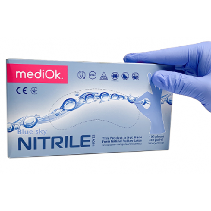 Перчатки MediOk нитриловые смотровые нестерильные неприпудренные, синие, 100шт/уп, L, 17208905