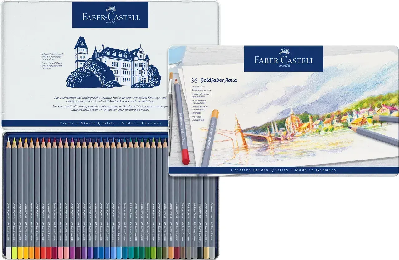 Олівці 36 кол. акварельні Goldfaber Aqua в металевій коробці, 114636 Faber-Castell