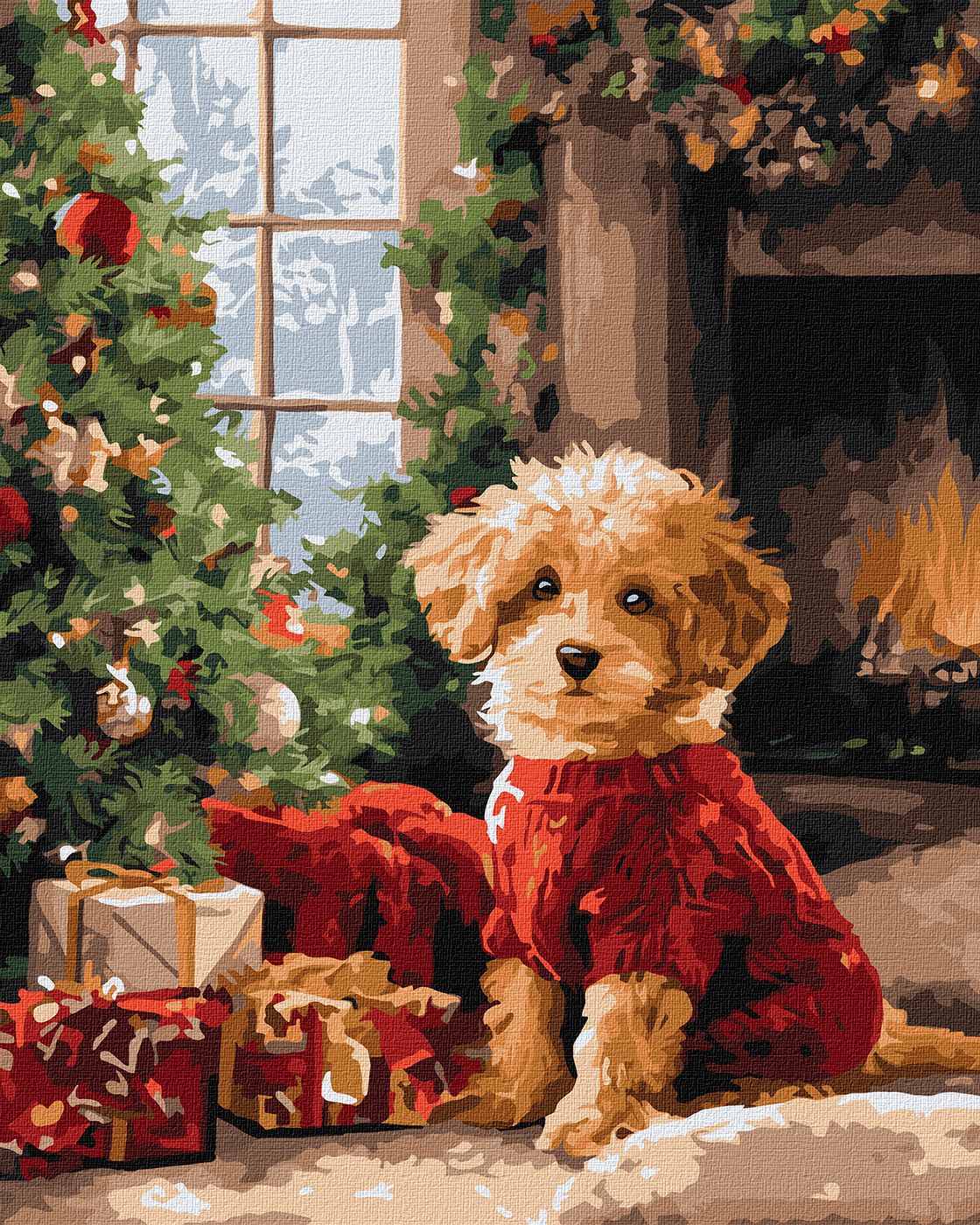 Набор для росписи по номерам 40*50 см "Пудель у елки", KHO6832, ТМ "Ideyka"