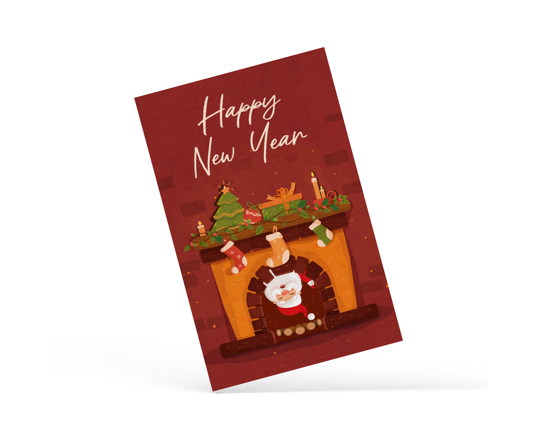 Открытка "Happy New Year (Камин и Санта)", PDK2352