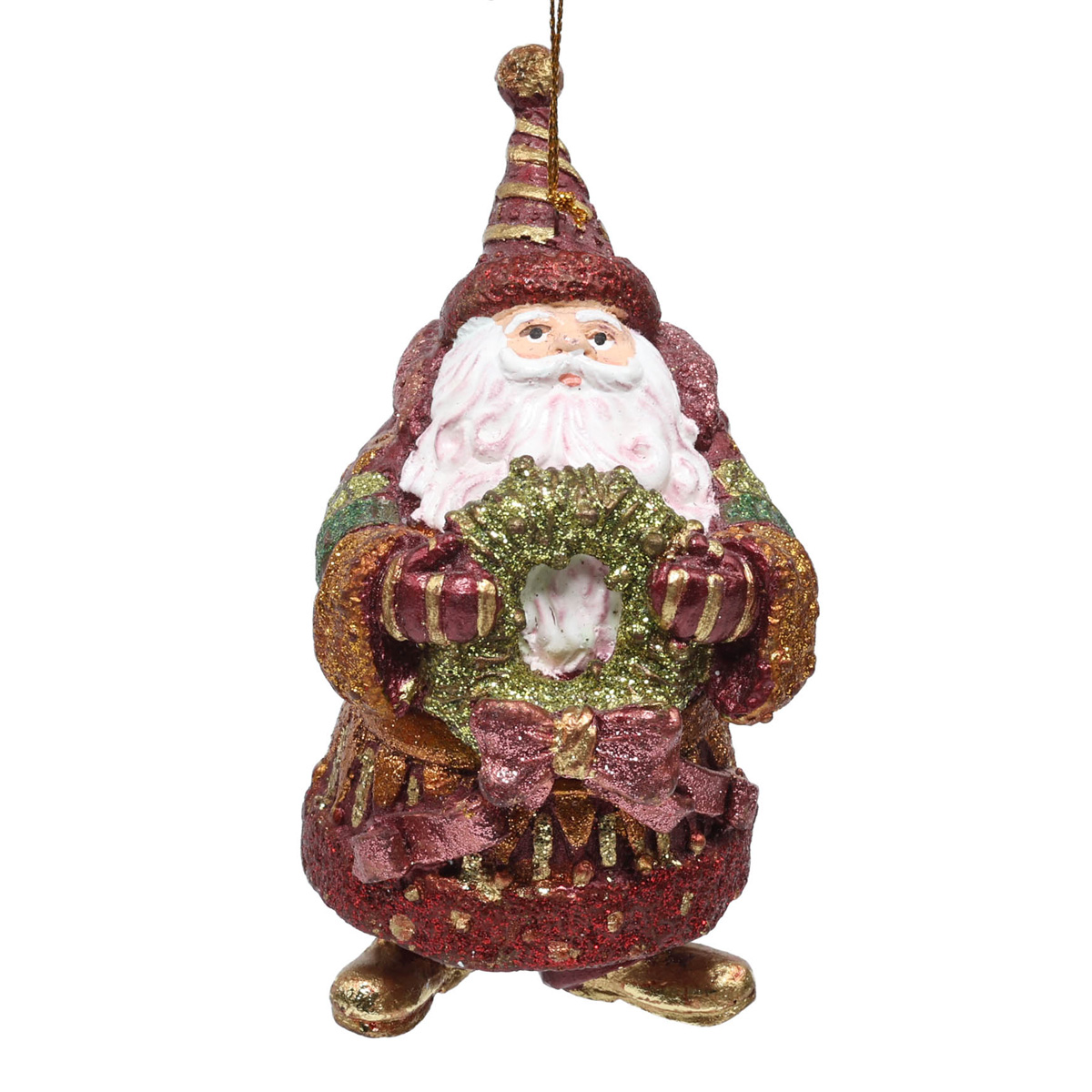 Подвеска новогодняя Фигурка Санта с веночком 13 см красно-оранжевый, 43972 ТМ "Floristik"