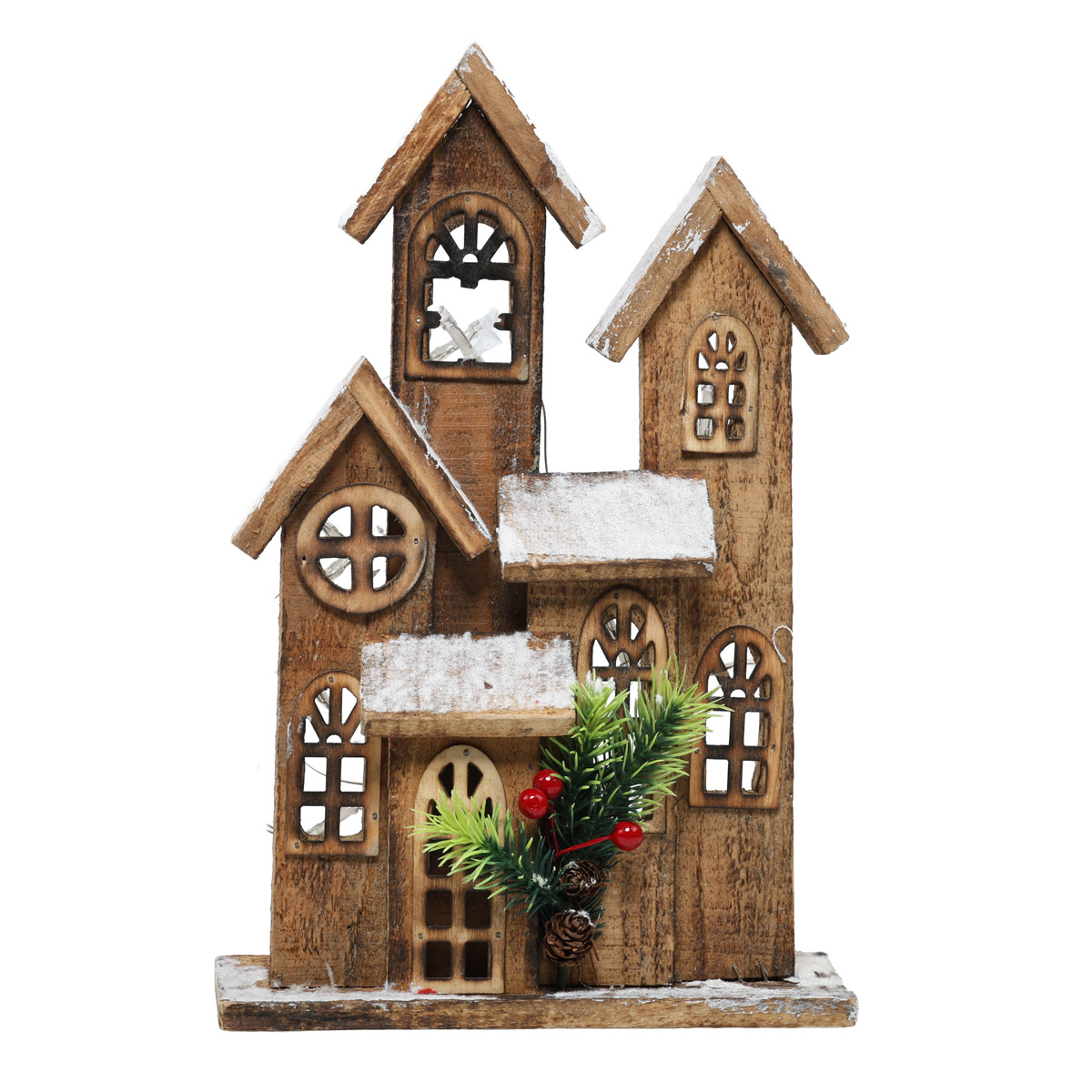 Декор новогодний деревянный плоский Зимний город с LED 20*  h=31 см, 56099 Lang