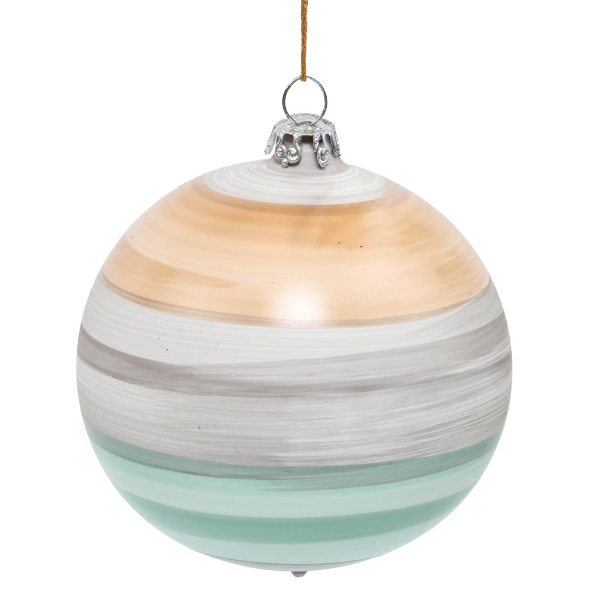 Подвеска новогодняя Шар полосатый 8 см, серо-бирюзовый, 080-6014-1866