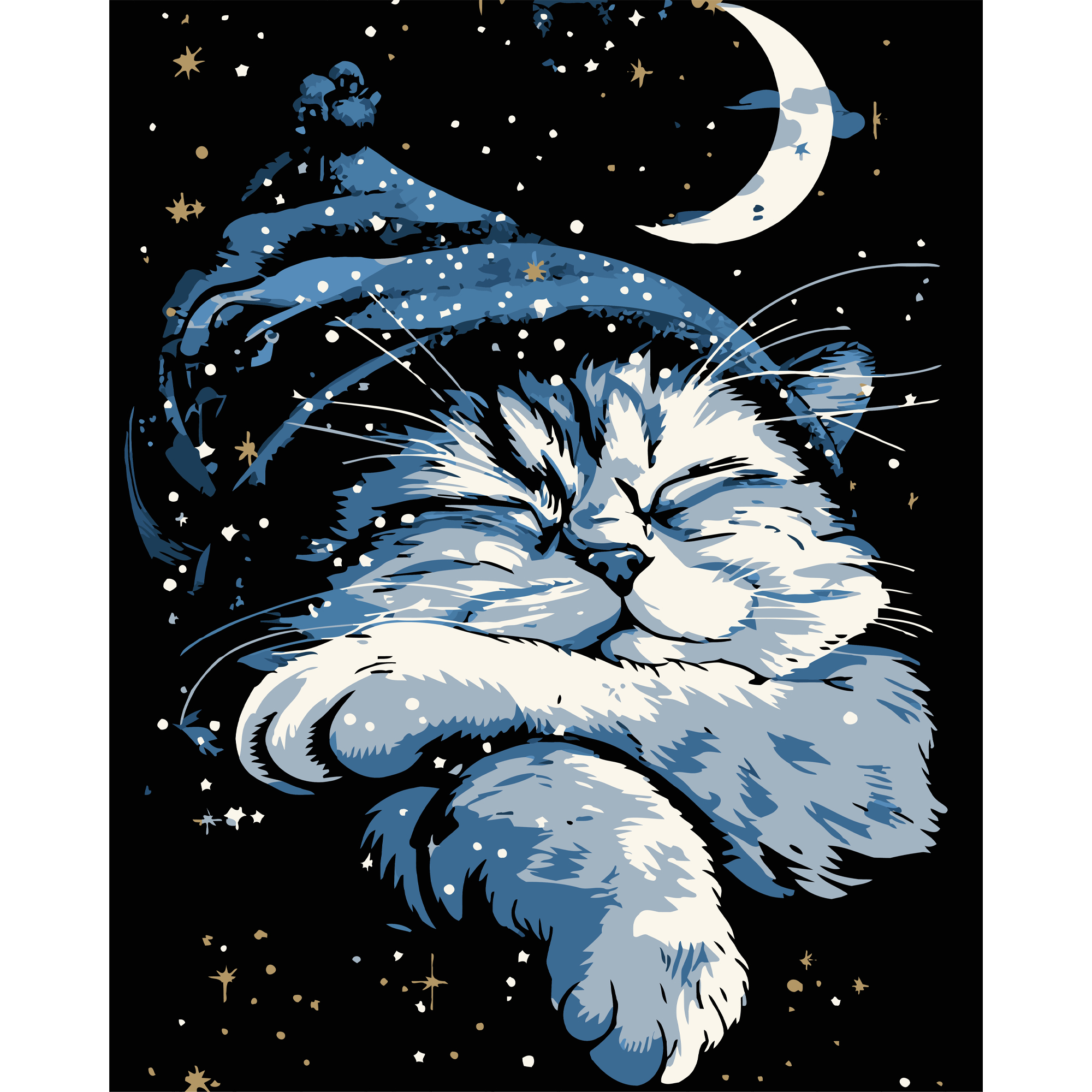 Набор для росписи по номерам 40*50 см "Кот во сне" на черном фоне, AH1170-8 ТМ "Strateg"